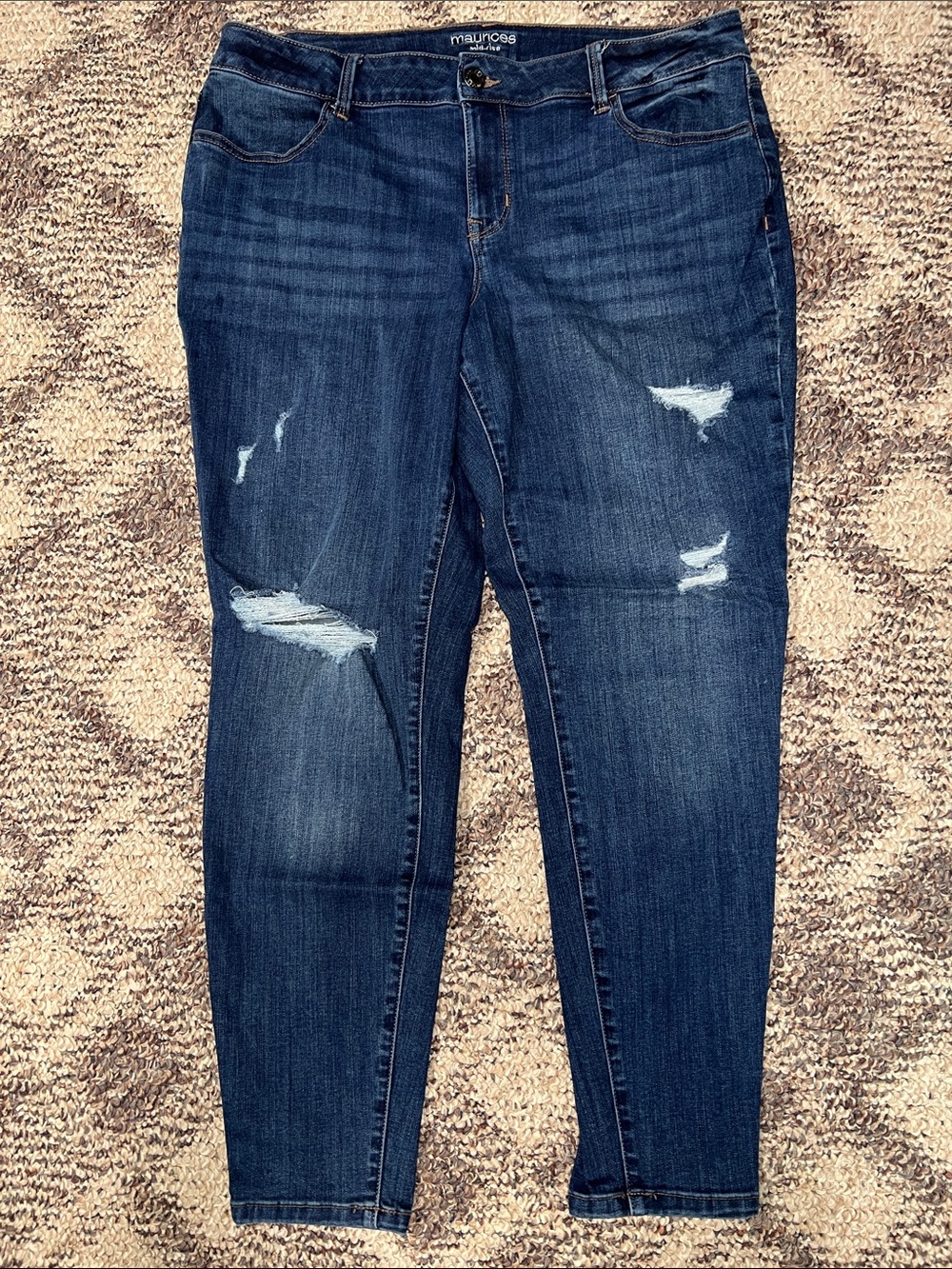 Maurices Dark Blue Distressed Jeggings